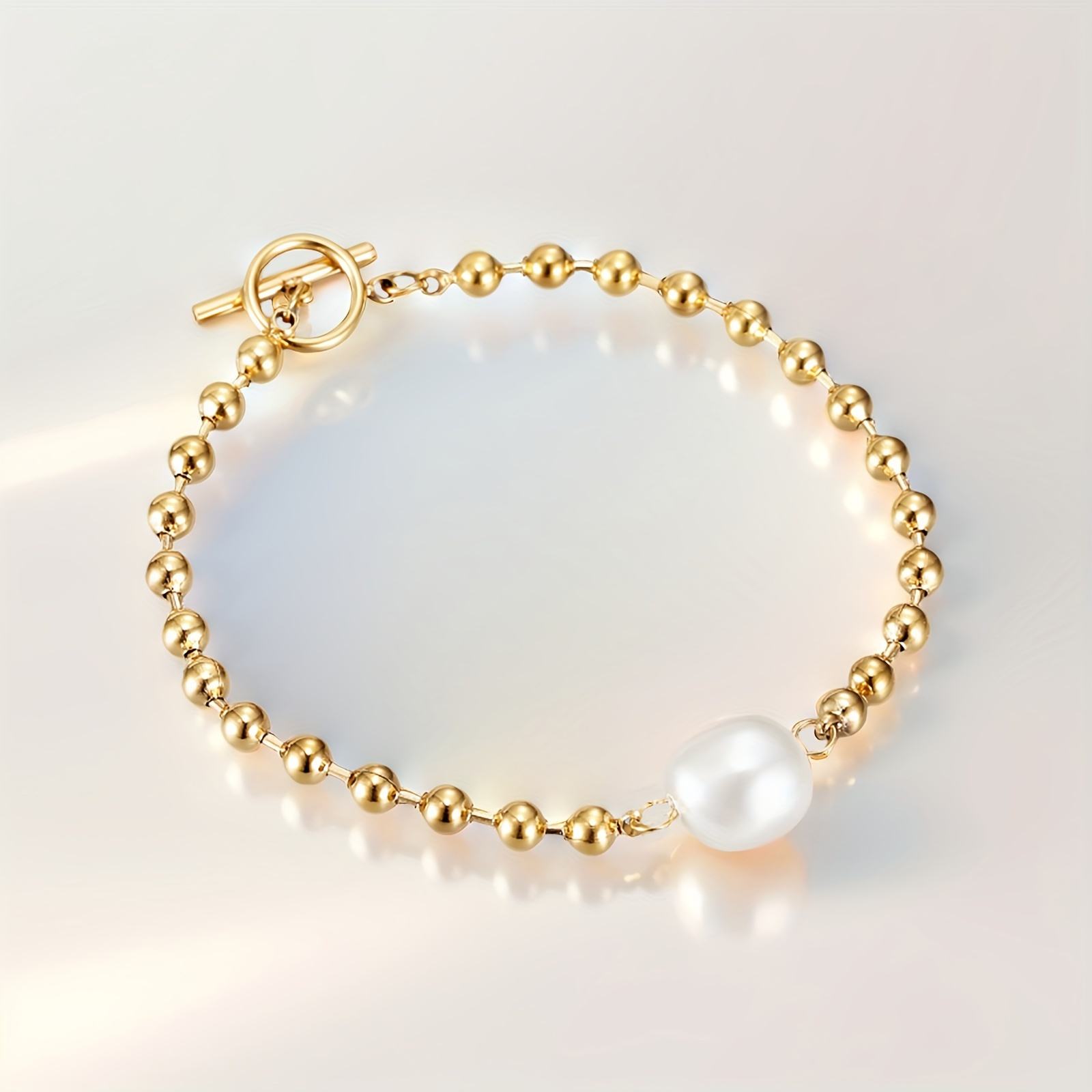 

Elegant Simple Style Faux Pearl Stainless Steel Beaded Bracelet, Stylish Party Accessory, Mother's Day Elegant Gift