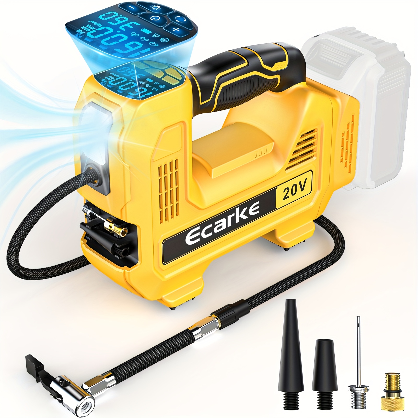 TEMU Ecarke Cordless Tire Inflator Air Compressor For 20v Battery, Portable Handheld Air Pump With Digital Pressure Gauge For Cars Motorcycles Bikes