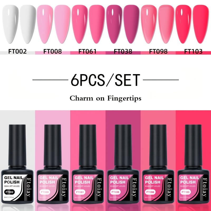 Image of 6pcs Gel Nail Polish Set, Spring/, Long-lasting Soak-off Led Nail Polish, , -red And Pink Multi-colors, Ideal For And Daily Wear