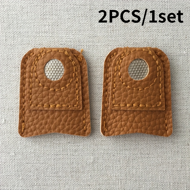 TEMU 2pcs/set Sewing Thimble Pu Leather Thimble Finger Cot Household 3 Sizes For Handmade Hand Sewing Cross Stitch Thimble Sewing Needle Finger