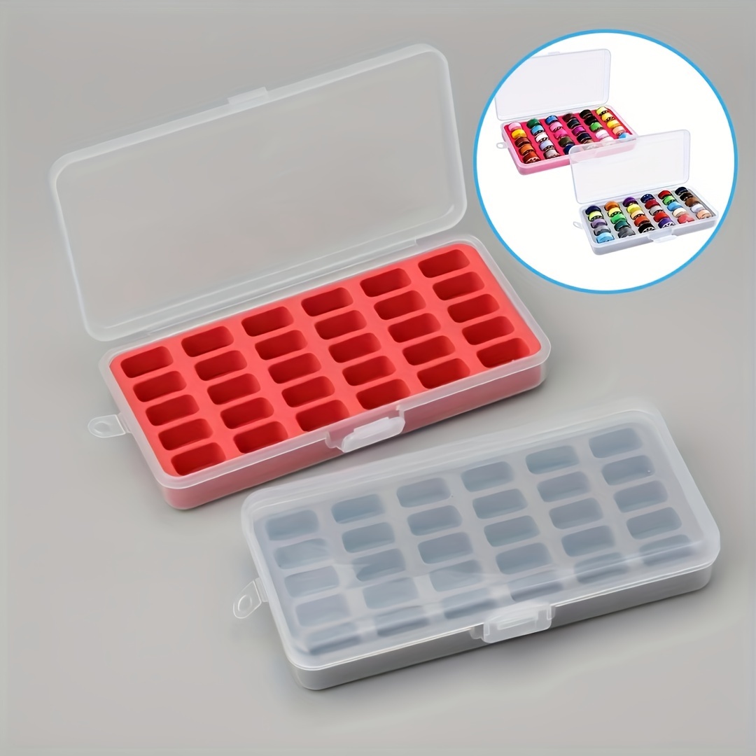 

1pc Plastic Sewing Machine Bobbin Case Organizer - Red & Grey Thread Holder Storage Box For 30 Shuttle Cores