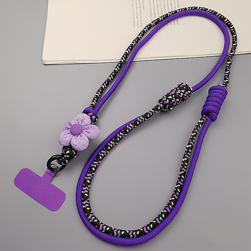 E-shop Handgemachte Blumen-Verstellbare Umhängetasche für Handys - Lila & Mehrfarbig Geflochtenes Band mit Floralem Design, Strapazierfähiges Nylon für