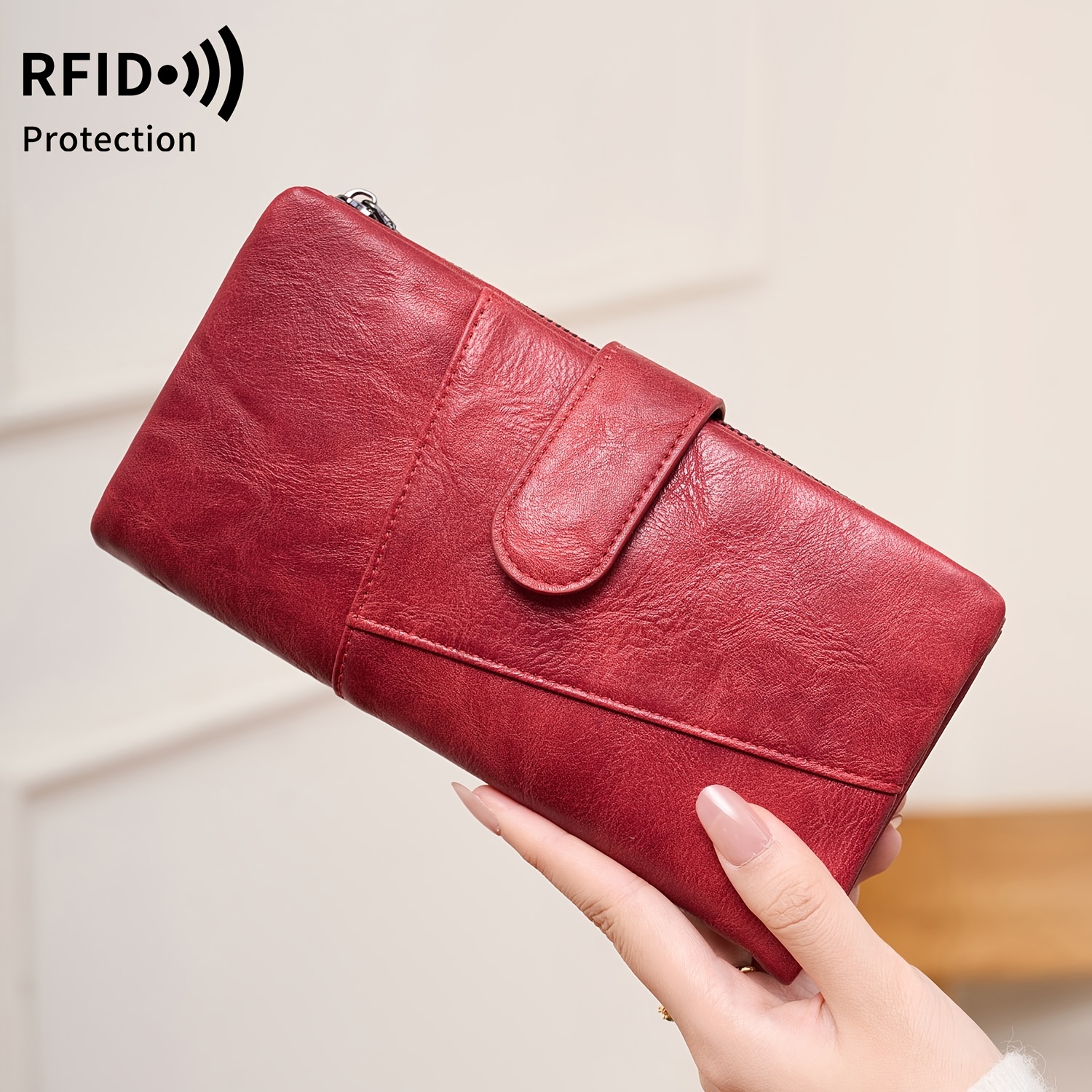TEMU Billetera Larga para Mujer con Cremallera y Bloqueo RFID, con 23 Ranuras para Tarjetas de Crédito, 2 Ventanas para Identificación y 2 Ranuras