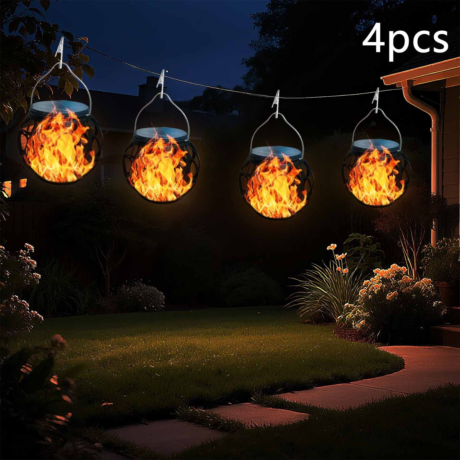Outdoor Solar Hanging Lights, Solar Hanging Lights With Flickering Flames For Outdoor Use, Solar Outdoor Lanterns Suitable For Garden Decoration, Courtyards, Trees, Camping, And Festival Decorations.