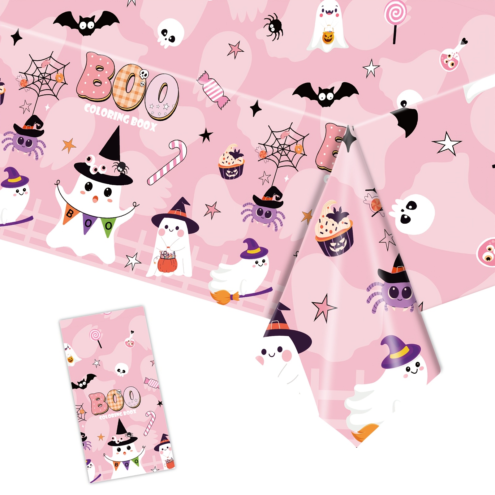 TEMU 1/3 piezas Mantel rosa de Halloween, mantel de fantasma lindo BOO, adecuado para de de Halloween, mantel de fantasma, murciélago, , mantel