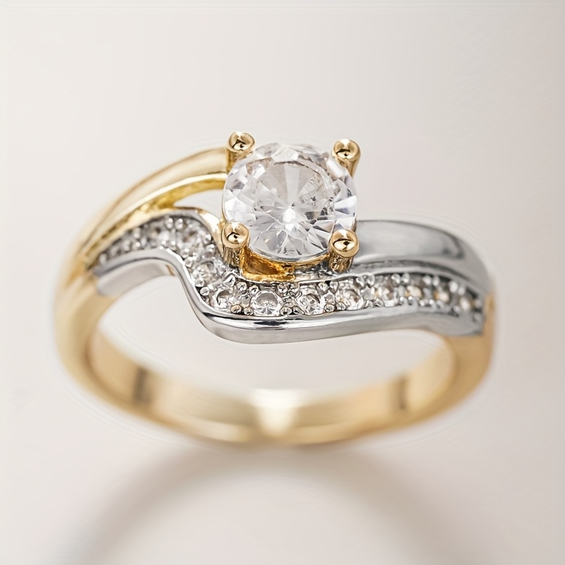 E-shop Glänzender zweifarbiger Zirkonia-Ring für Damen Herren, Party Urlaub Mode Ring Schmuck