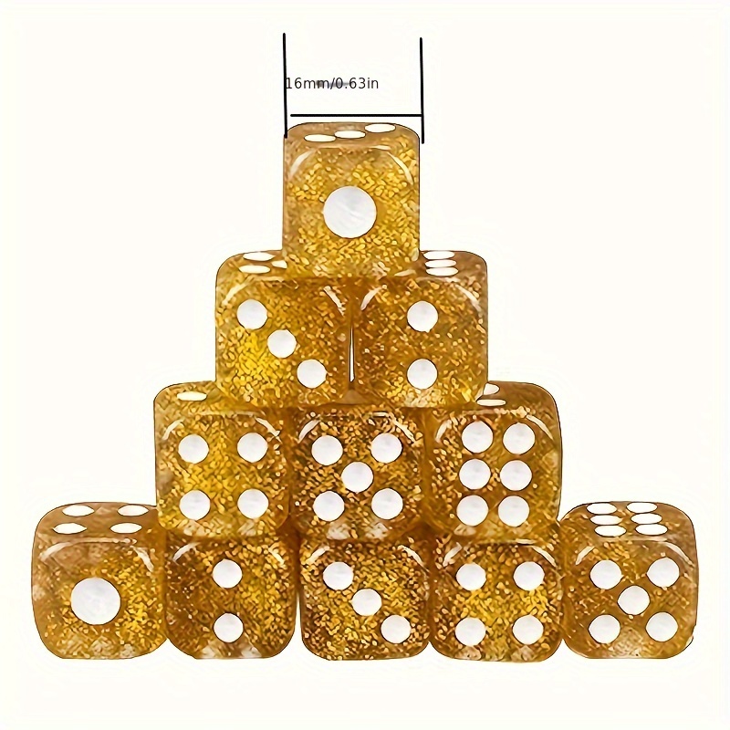 

Set Of 10pcs, 16mm Golden Dice, Ideal For , Home Gaming, And Role-playing Games, Halloween Party .