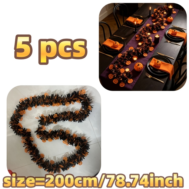 TEMU 5-piece Set = 10 Meters Of Light Luxury, Easy-to-match Halloween Atmosphere Pumpkin Face Fringe. Suitable For Indoor And Outdoor Use, Ideal For