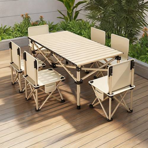 portable foldable camping table 4 6 person metal outdoor picnic table with storage bag adjustable height lightweight suitable for backyard beach picnics bbq indoor and outdoor use