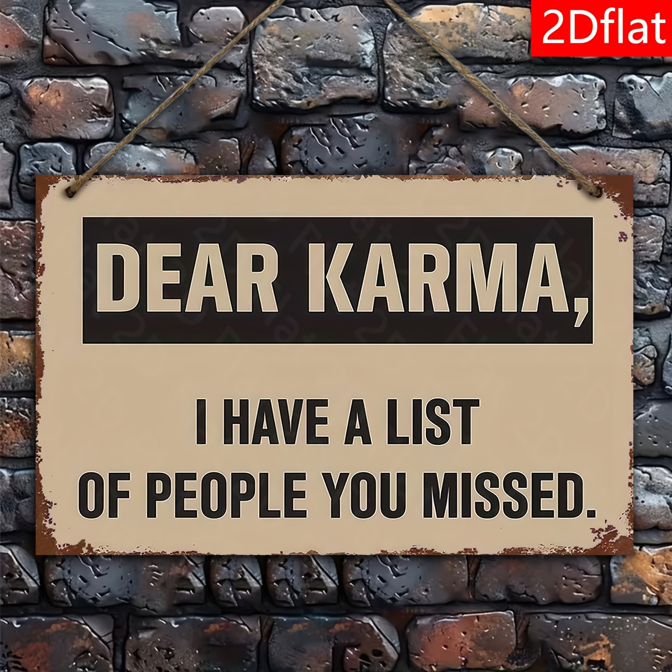 TEMU 2d Flat, 1pc Wooden Home Wall Hanging Sign Decor, Retro Sign: Dear Karma, I Have A List Of . Sign Pendant Retro Plaque, Suitable For Hanging On