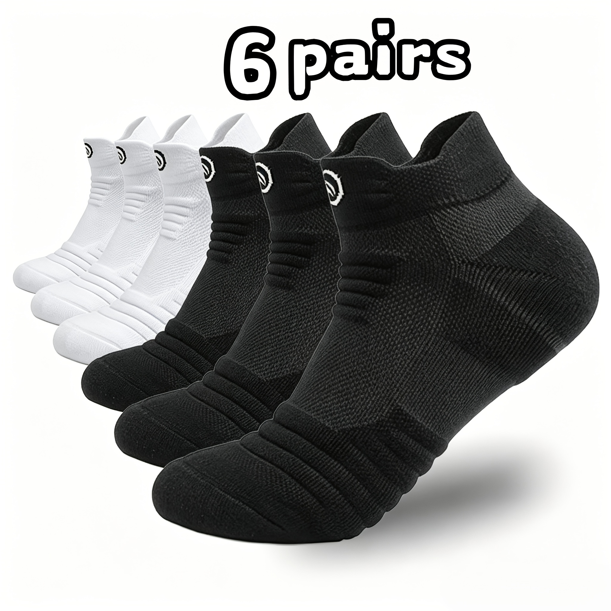 TEMU 6 Pairs Of Men's Spring Summer Autumn Colors In Black, White, And Gray, Breathable Running Socks, Anti-wear Arch Support Low-cut Sports Socks