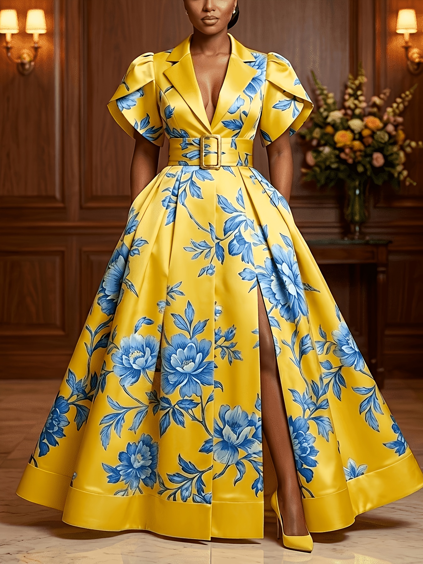 yellow and blue dress sold on Temu United States