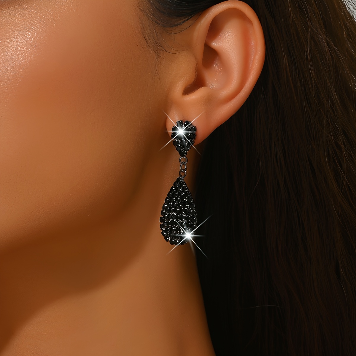 Luxury Bridal Copper Inlaid Rhinestone Pendant Earrings
