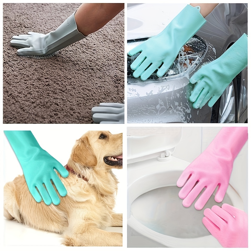 silicone dishwashing gloves 1 pair magic rubber gloves for kitchen bathroom and home use heat resistant non slip textured surface lead free material ideal for cleaning and household tasks details 4