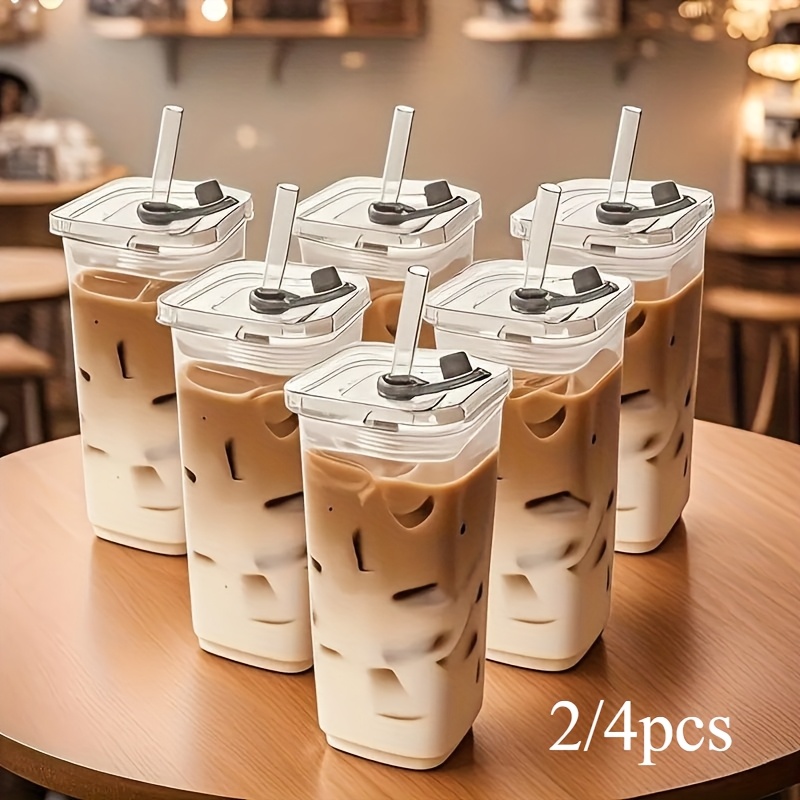 of 2 or   glass mugs with covers convenient for drinking ideal for coffee   with glass lids and straws great gifts for cup enthusiasts   for use   at home in school and outdoors