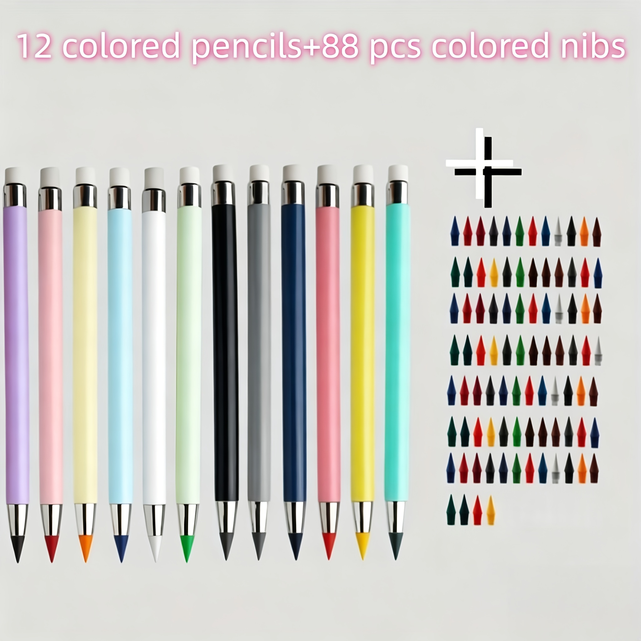 Image of 100pcs Colorful Pencil Set, Pencils, Replaceable Tips, No Ink, 22 Colors, Hb Hardness, 0.5mm Wire Plastic For Drawing, Art, Sketching, School Supplies