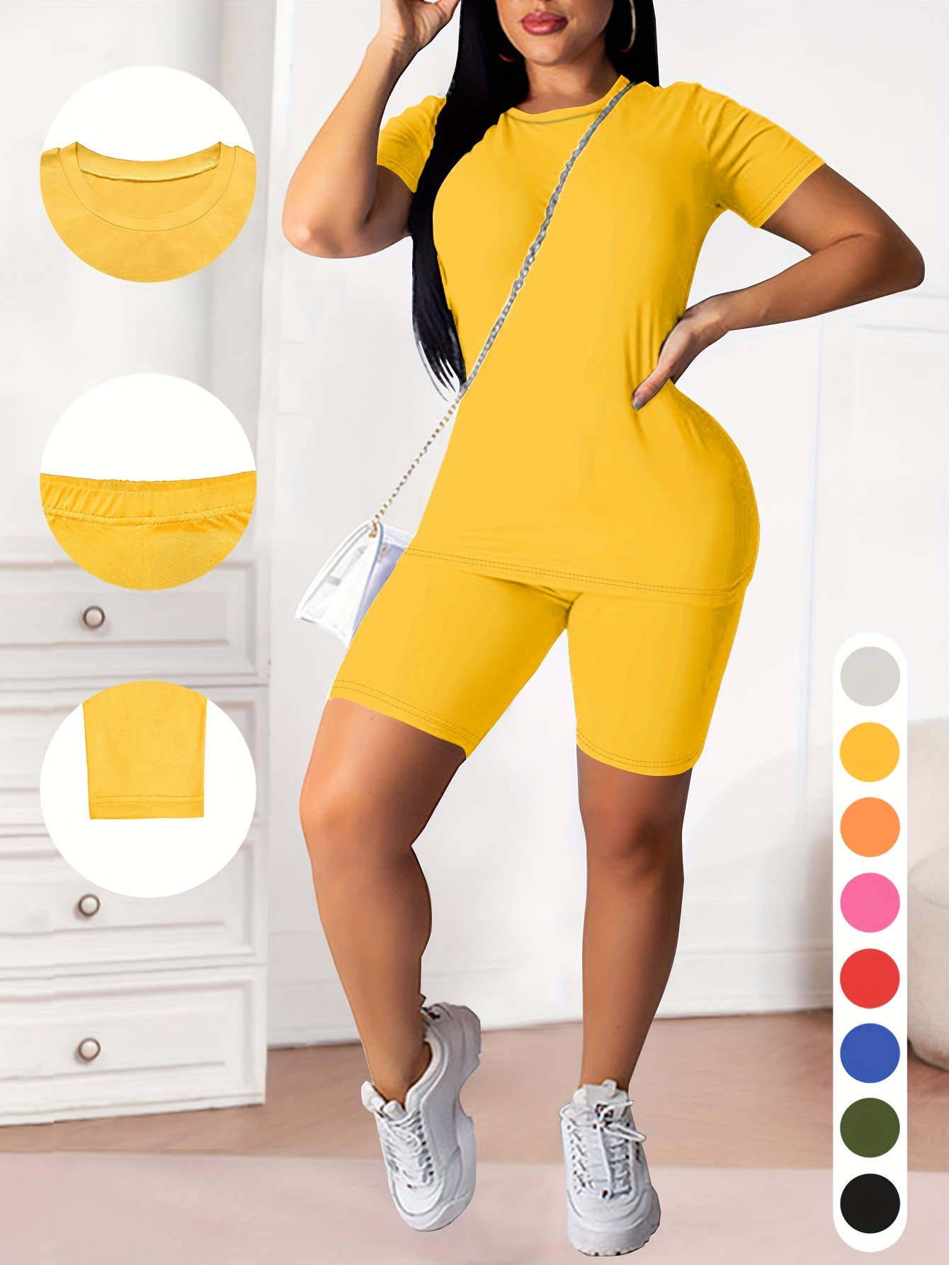Yellow Solid Casual Two-piece Set