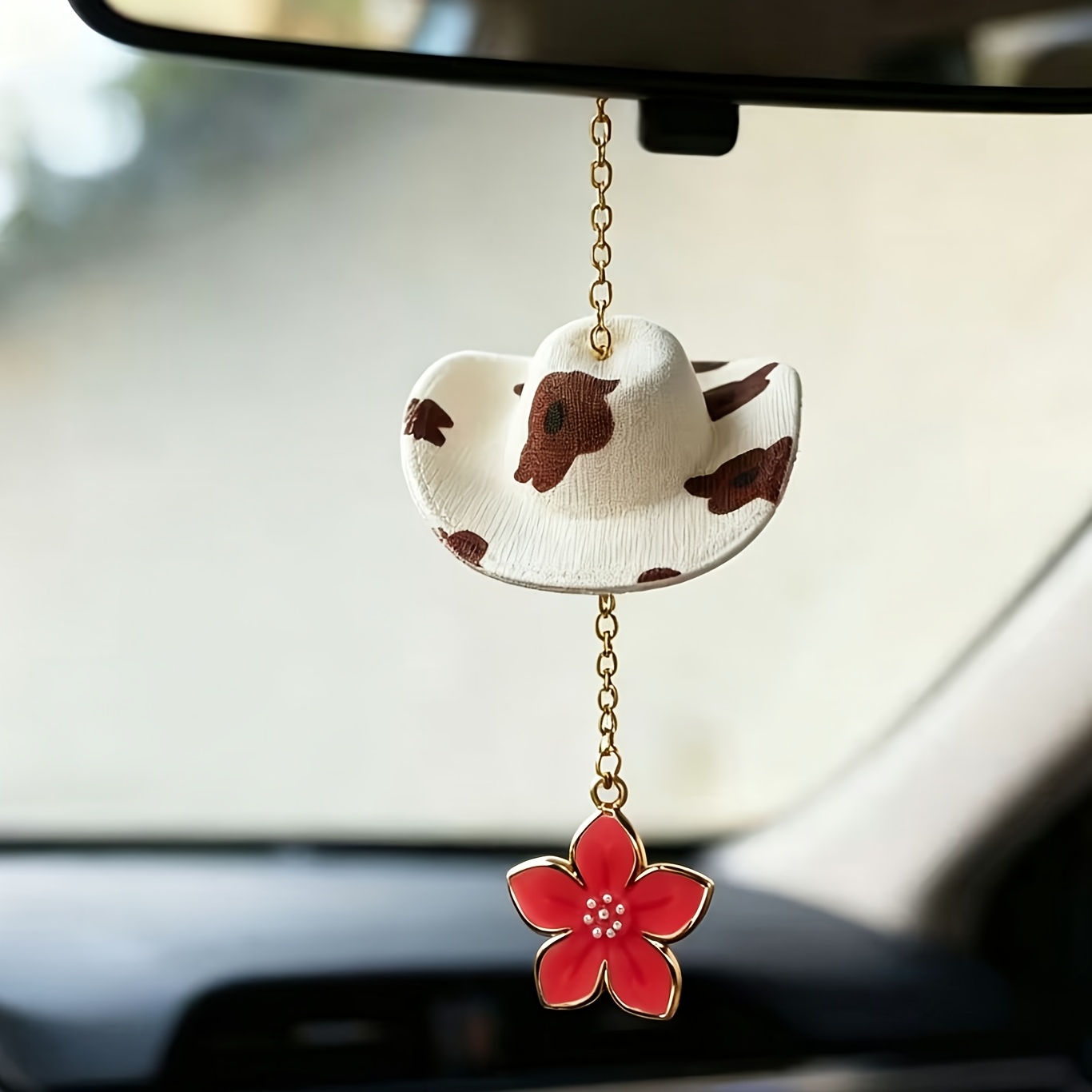 TEMU 1pc Hat Pendant With Flower For Car Interiors, Used As A Decorative Accessory For Car Suspension, Exquisitely And Compact, A Car Interior