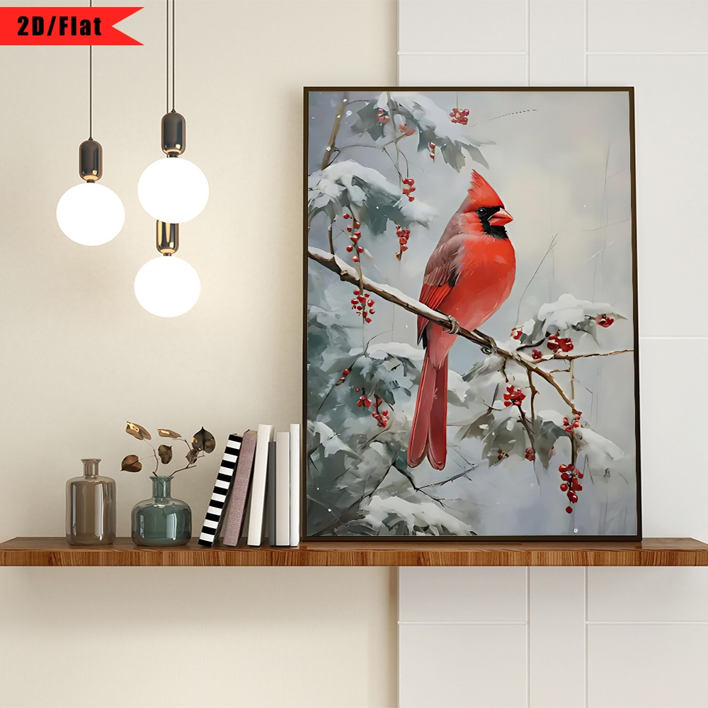 TEMU 2d Flat, 2d Flat, 2d/flat, 1pc, Unframed, Christmas Featuring A Snowy Scene With Birds, A Beautiful Festive Atmosphere. This Canvas Decorative