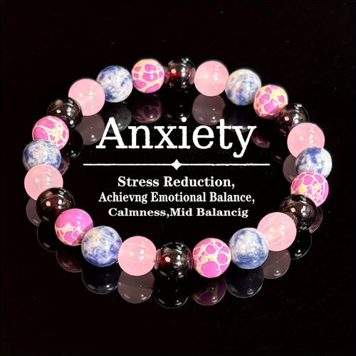 anxiety beaded bracelet natural garnet rose quartz handmade stretch bracelet gift for women