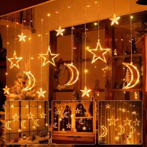 12 usb powered string lights with diwali themed star and moon shapes 8 lighting suitable for bedrooms parties weddings new year celebrations and indoor outdoor ramadan decorations