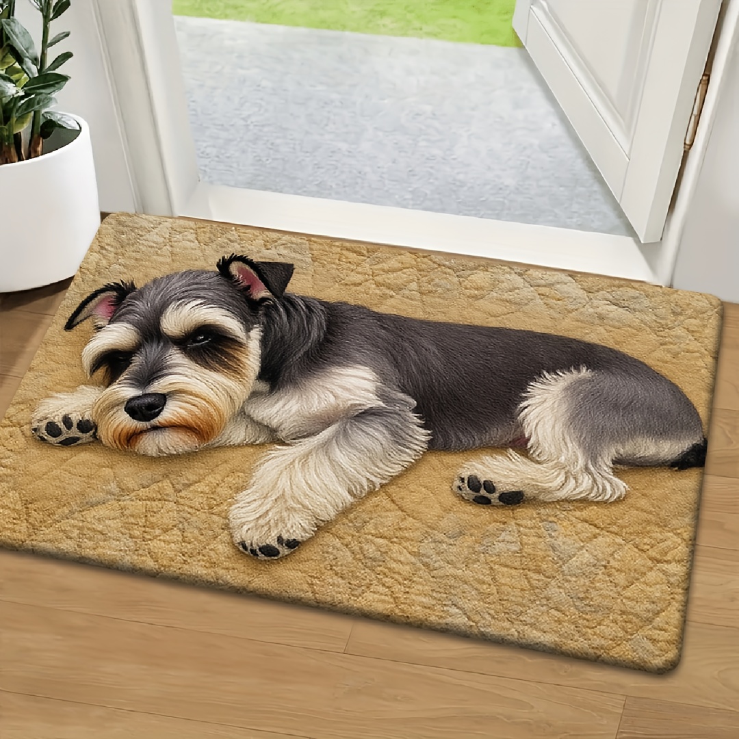 TEMU [ Products][fleece + 1cm Thick Sponge Material] Fun Non-slip Bathroom Mat | Schnauzer Dog Lying Print Door Mat, Suitable For Various Scenes Such