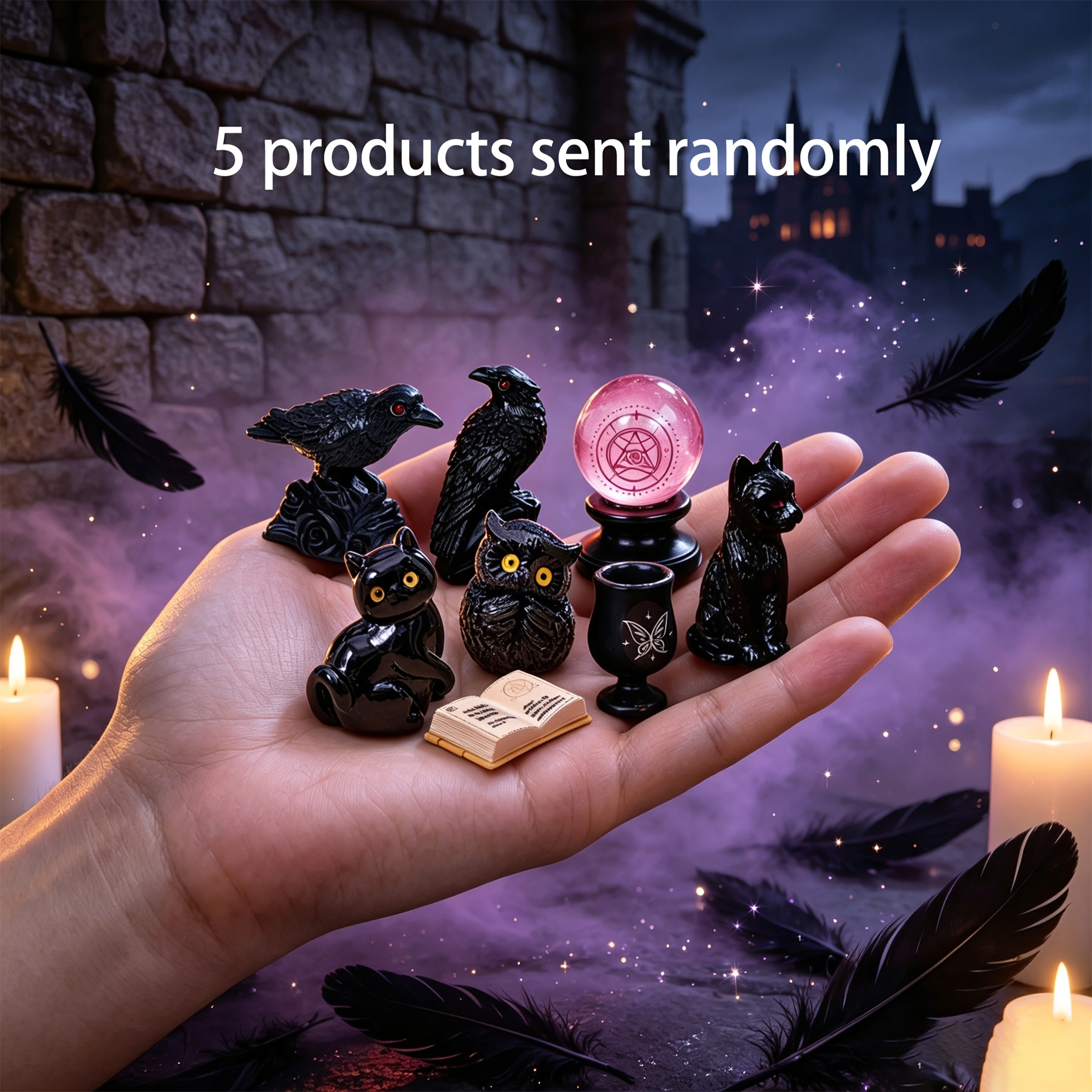 TEMU 4pcs/5pcs Random Style Mini Dark Magic Set - 1:12 Scale Miniature Magic Orb, Magic Cup, And Magic Book, Perfect For Dollhouse Decoration,