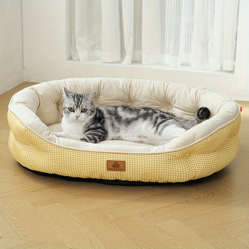 round grid dog bed durable polyester pet bed with plush polypropylene fill easy   washable   cozy sleeping pad for small medium large dogs mixed colors dog bed pet furniture     Product details 1