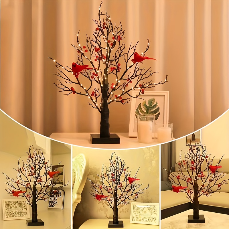 

2-pack, Christmas Red Bird Simulation Tree Table Lamp, Led Lamp, Home Courtyard Living Room Decoration, Holiday Party Scene Layout, The Product Needs To Be Powered By 3 Aa Batteries