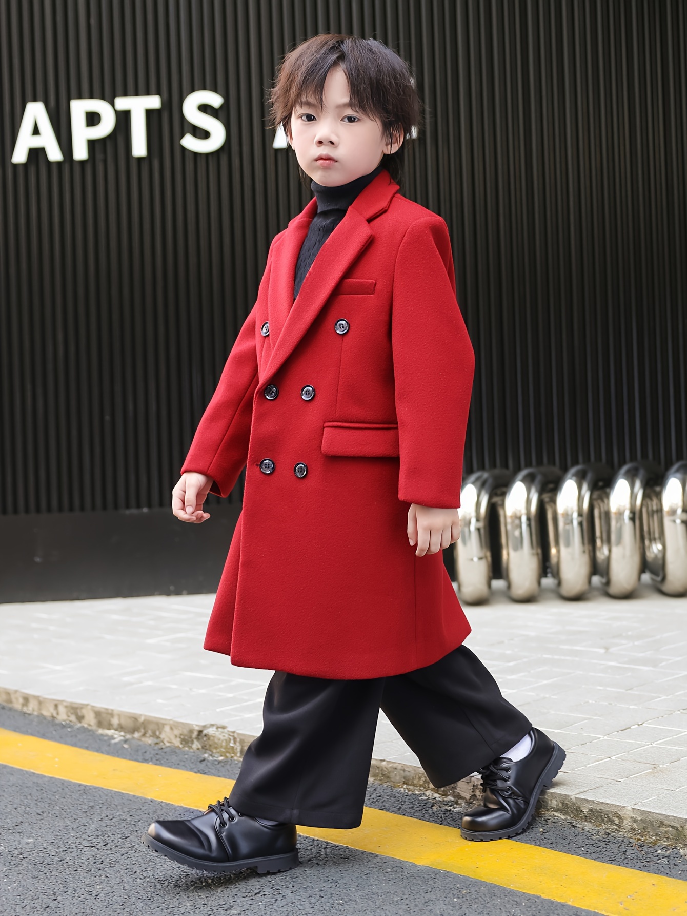 Boy's Trendy Cozy Long Sleeve Lapel Collar Button Up Trench Coat,  Double-breasted Design, Autumn And Winter Outdoor Wear
