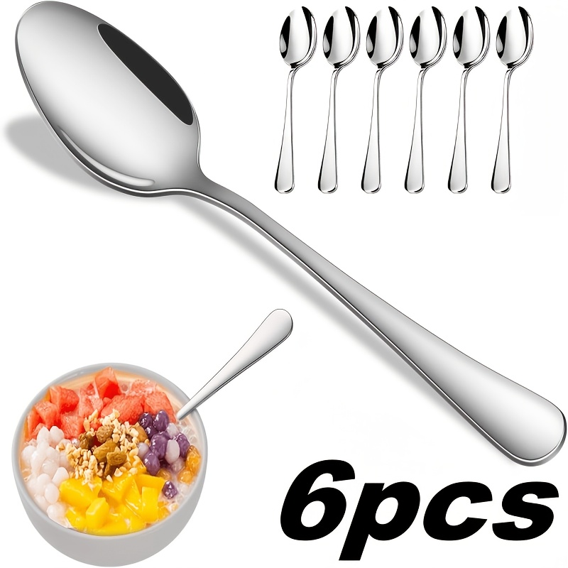 TEMU 6pcs Heavy-duty Stainless Steel Spoons, Food-grade, Mirror Polished, Dishwasher Safe, Heavy Metal Spoons For Home, Kitchen, Or Restaurant,