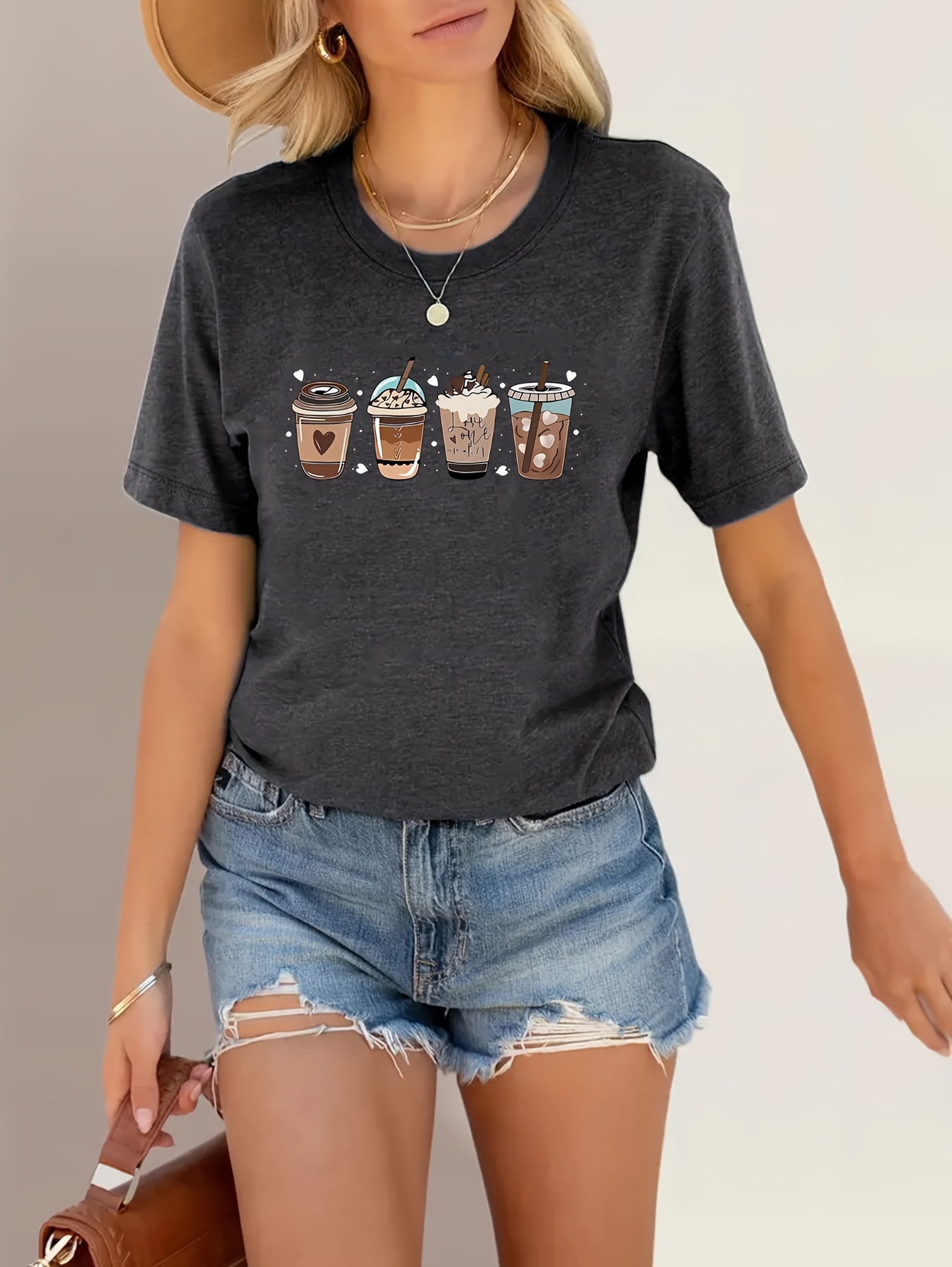 t shirt chic a imprime cafe femme polyester Temu Mauritius