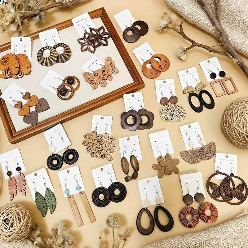 9 Pairs Elegant Bohemian Ethnic Style Wooden Earrings Set