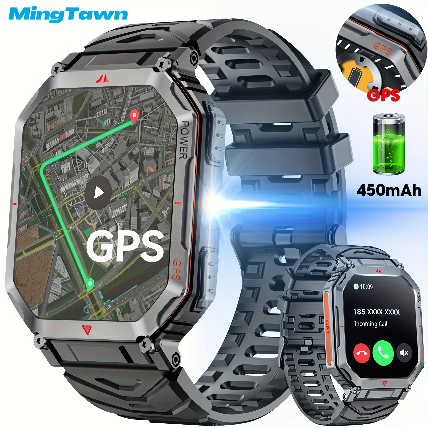 Image of Mingtawn Gps Sports Smartwatch, 2.01-inch Tft, With Wireless Calling, 100 , Sleep Monitoring, Multiple Watch Face Styles, Men's And Smartwatch, 450mah Battery, Compatible With Iphone And Systems