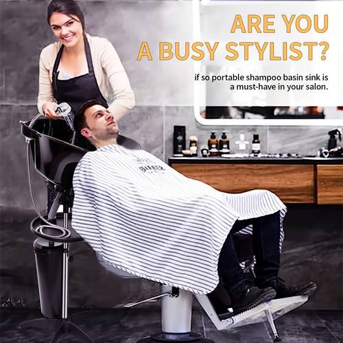 portable adjustable height mobile shampoo basin salon wash sink set with drain pipe bucket and shower head suitable for barbershops beauty salons and home use for the elderly and pregnant women