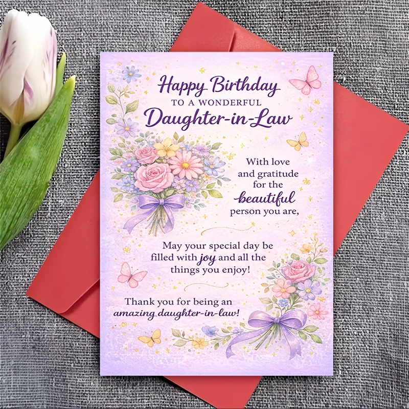 TEMU 1 Envelope And 1 Greeting Card. Daughter-in-law's Birthday Card, And Flower Theme, Elegant Two-dimensional Flat Greeting Card. Suitable As A