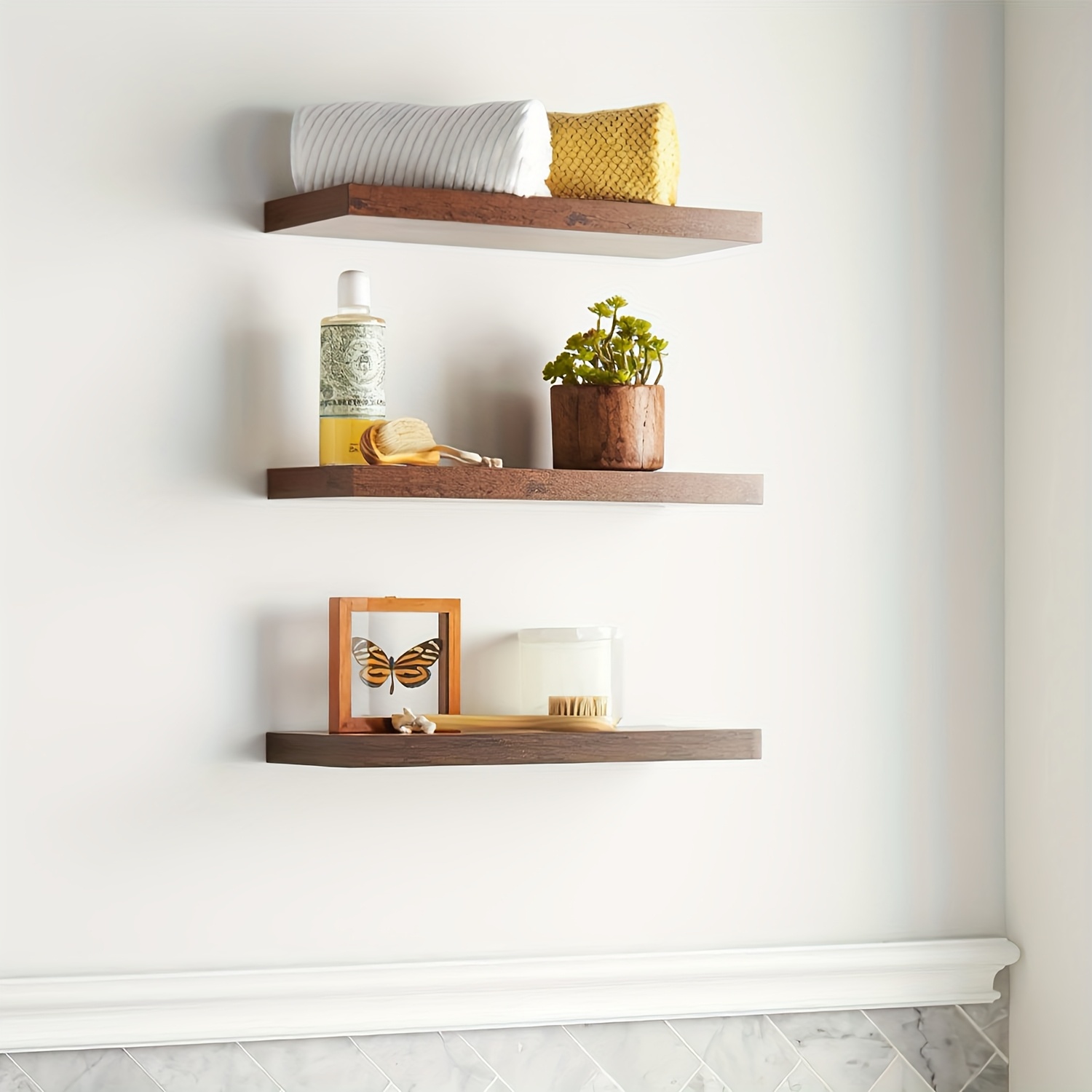 Image of Floating Shelf With 3 Shelves, Strong And Stable Shelving System For Kitchen, Living Room, Bedroom. Can Hold Up To 30kg. Made Of Mdf Wood Material., Floating Shelves