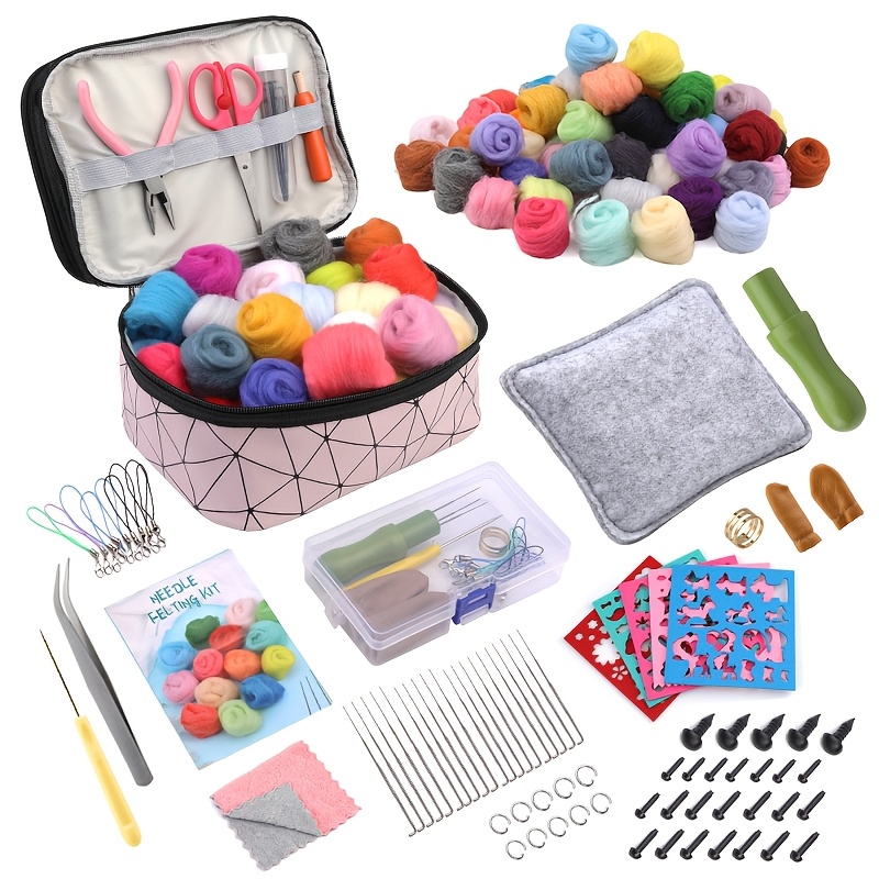 

Felting Kit With 60-color Roving, Tools & Supplies - Includes Mat, Molds, Storage Bag For Diy Crafting