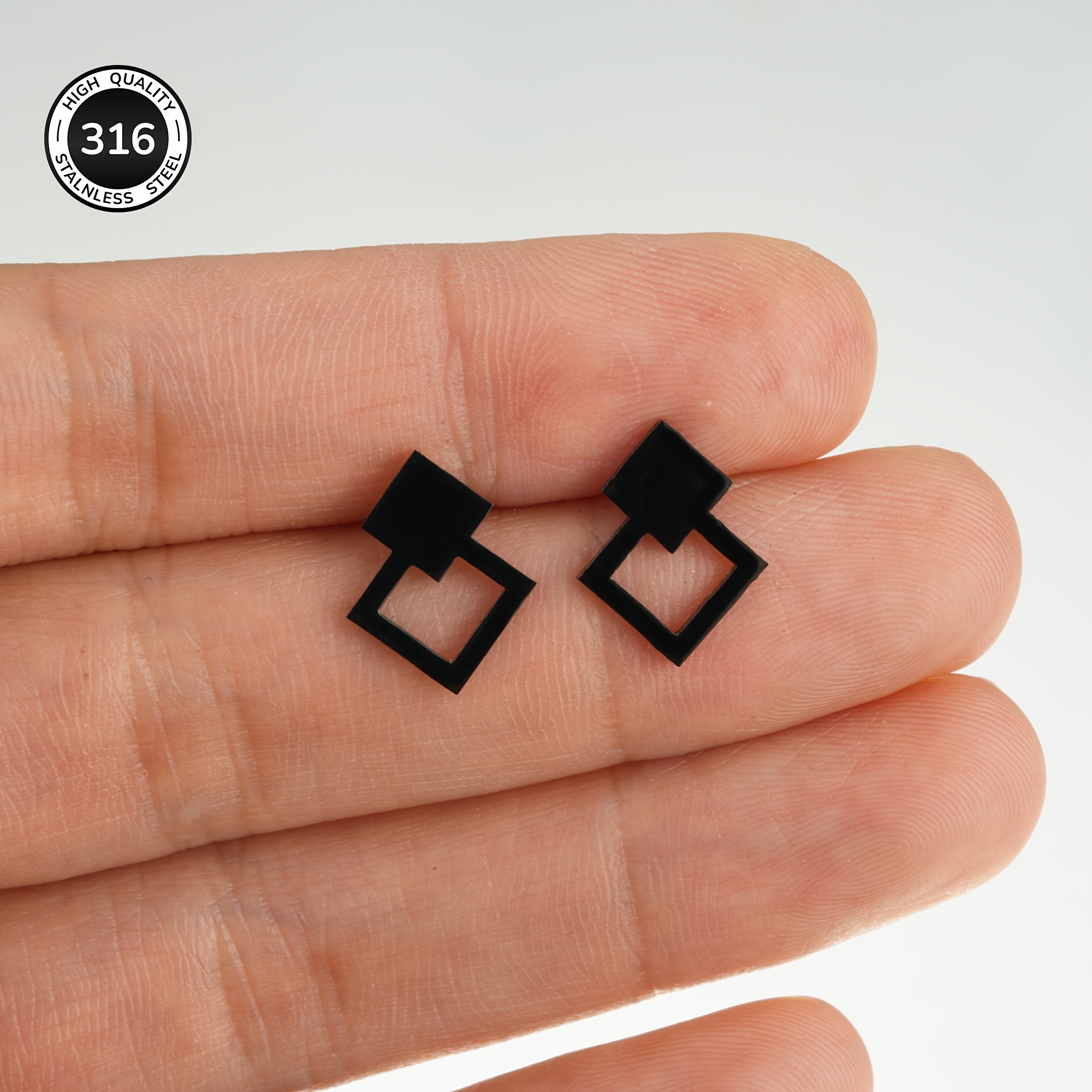 TEMU Steel Earrings, Easy Geometric Hollow Rhombus Pattern, Everyday Versatile Women's Earrings, Hypoallergenic, Individual Fashion, Gift, Women's