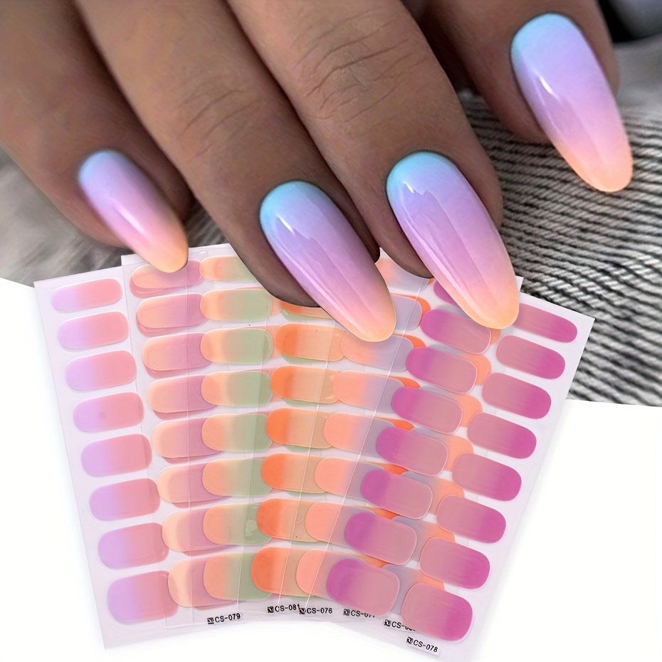 

6pcs Ombre Gradient Nail Polish Strips - Pink To Purple Nude, Full Coverage Self-adhesive Gel Decals, Easy Application, Vibrant Color For Trendy Nail Art