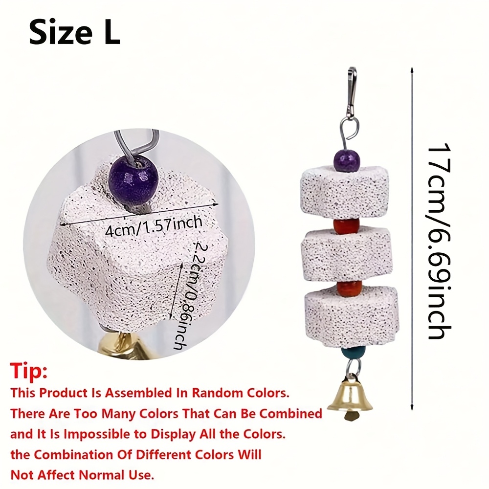 Image of Colorful Parrot Chew Toy With Bells - Interactive Grinding Stone & For Birds, Educational Cage Accessory, Random Colors, Hanging Bird Enrichment Toy, Bird Accessories