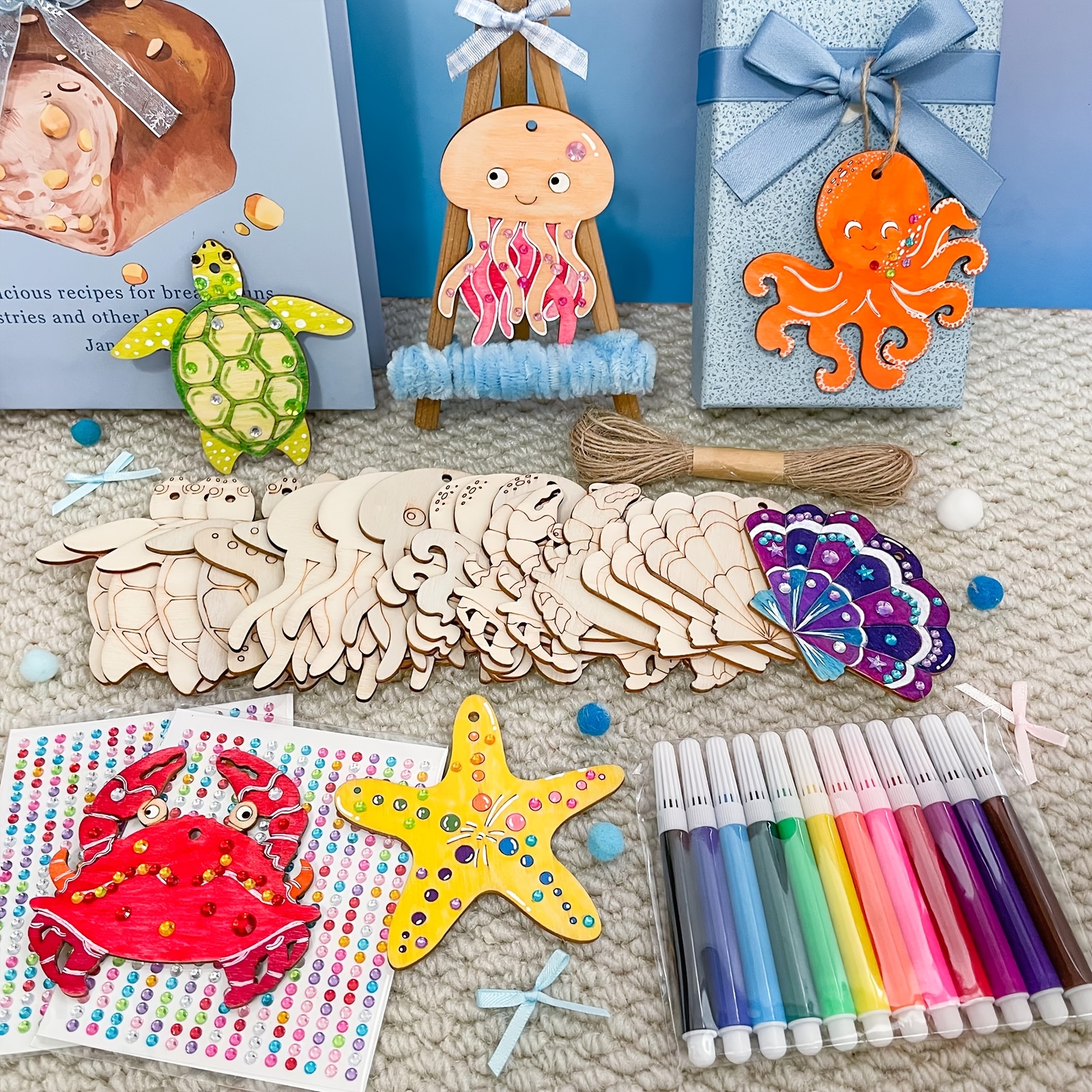 Summer Ocean Wooden Ornament Coloring Kit for Kids