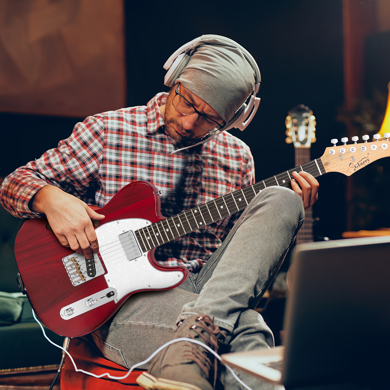 TEMU Gtl Semi-hollow Electric Guitar Kit, Hs Pickups, Fingerboard, With Free Portable Carrying Bag, Stylish Transparent Wine Red, For Beginner, All