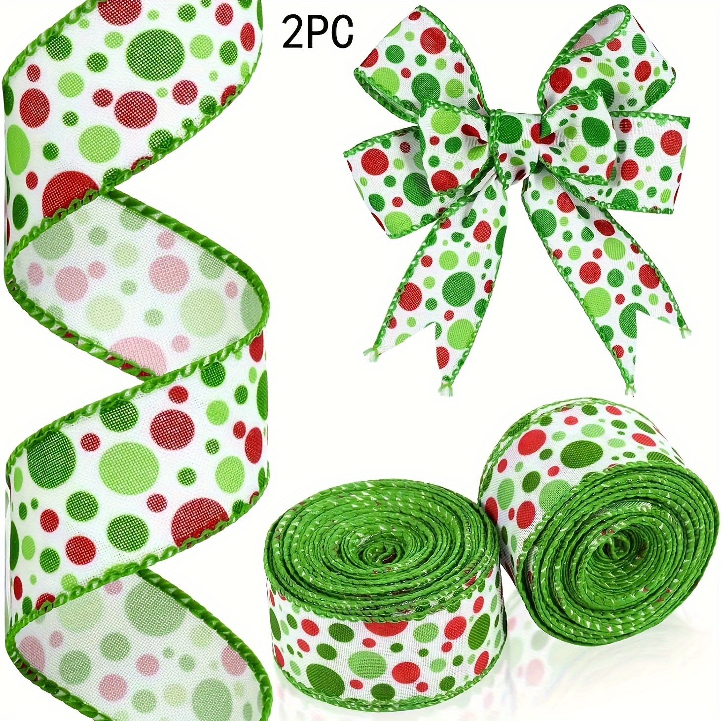 

2 Rolls, 1.5 Christmas Christmas Tree Ribbons Decoration Dot Printed Christmas Ribbons Diy Decorative For Wreaths Wrapping