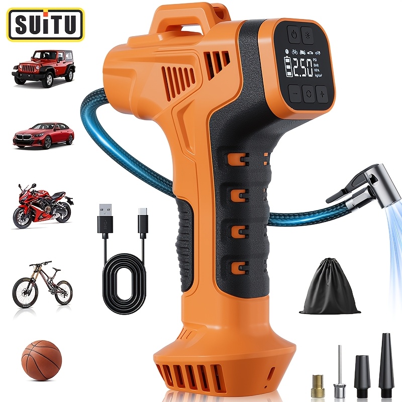 TEMU Compressore d'aria portatile per pneumatici auto Suitu, Gonfia pneumatici elettrico senza , Pompa d'aria da bordo ad potenza con luce LED e