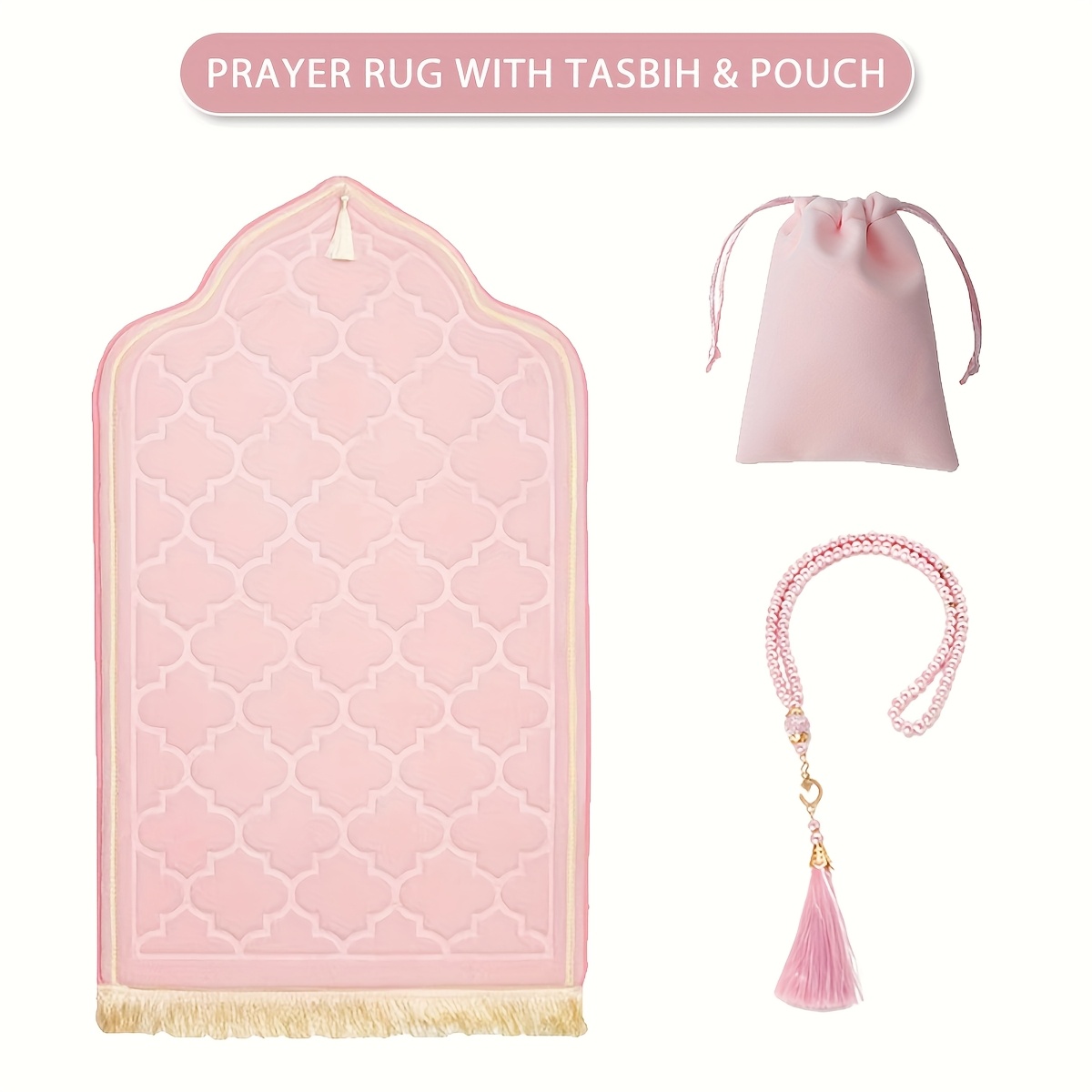 Rug Set With Tasbih Beads, Soft Matt Islam Padded Mat Thick For Men And Women, Janamaz