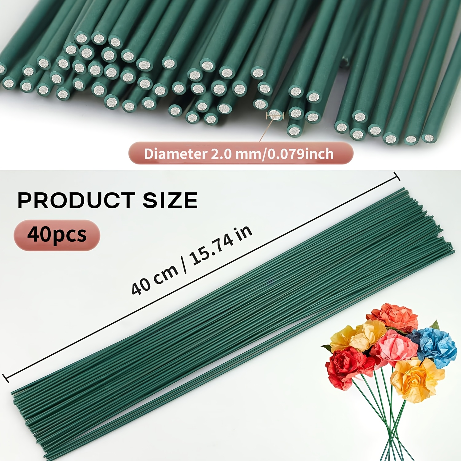TEMU AHAMETON Lot de 40 tiges métalliques florales pour la fabrication de fleurs artificielles, fils à repasser flexibles pour guirlandes et
