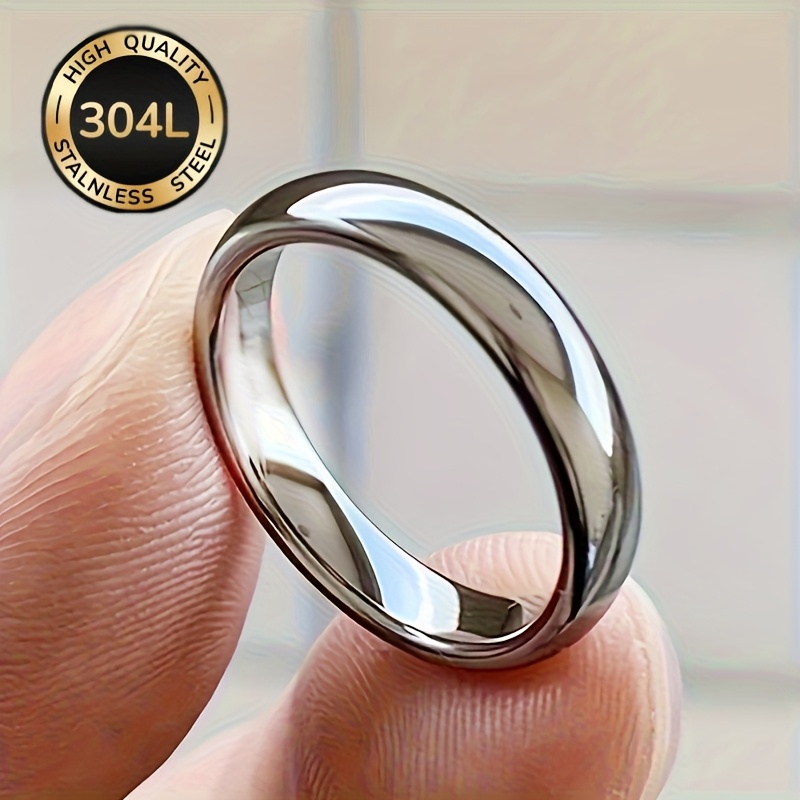 TEMU 1pc Gothic Style Non-allergic 304l 304l 304l Stainless Steel Ring - Classic Easy - Smooth Curved 4mm Band Proposal Engagement Wedding Jewelry