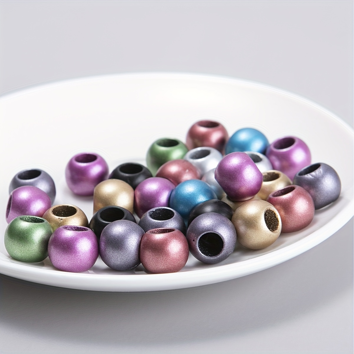 80pcs Random Mix Color Large Hole Round Beads