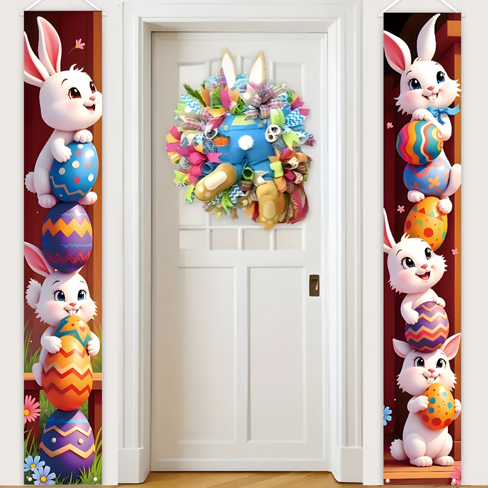 

1 Pair Easter Bunny Porch Flags, Polyester Decorative Door Couplet, Multipurpose, No Electricity Needed, With Party Decor For " X 11.8